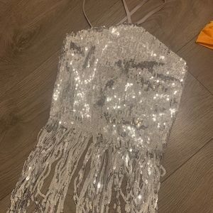 Fringe silver halter top
